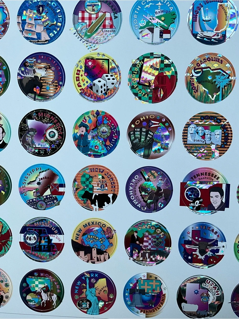 RARE Vintage 90s Uncut POG Sheet! 54 Holographic 50 US States & Govt CompleteSet